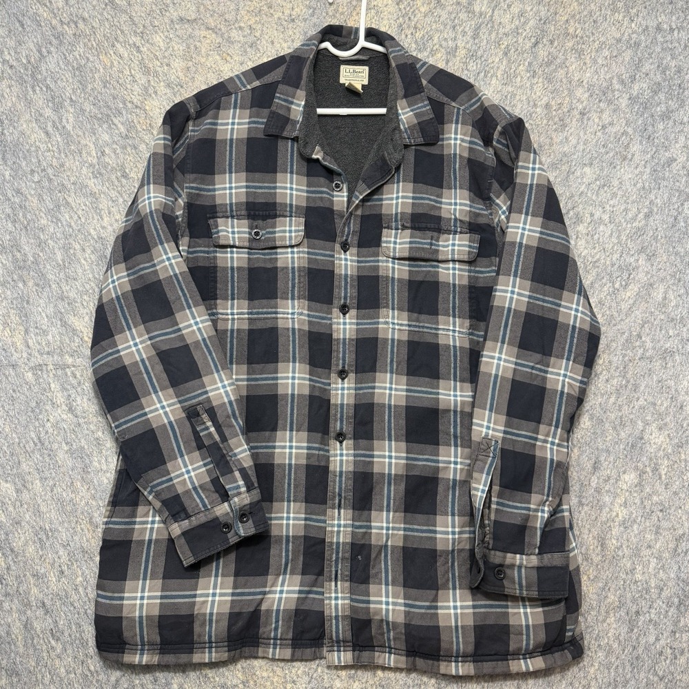 L.L.Bean Men’s XL Tall Plaid Flannel Shirt Jacket Fleece Lined Traditional Fit